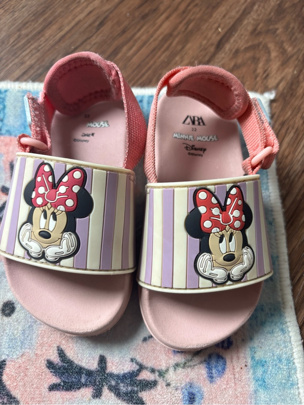 Zara Pink Minnie Mouse Velcro Slide Sandals
